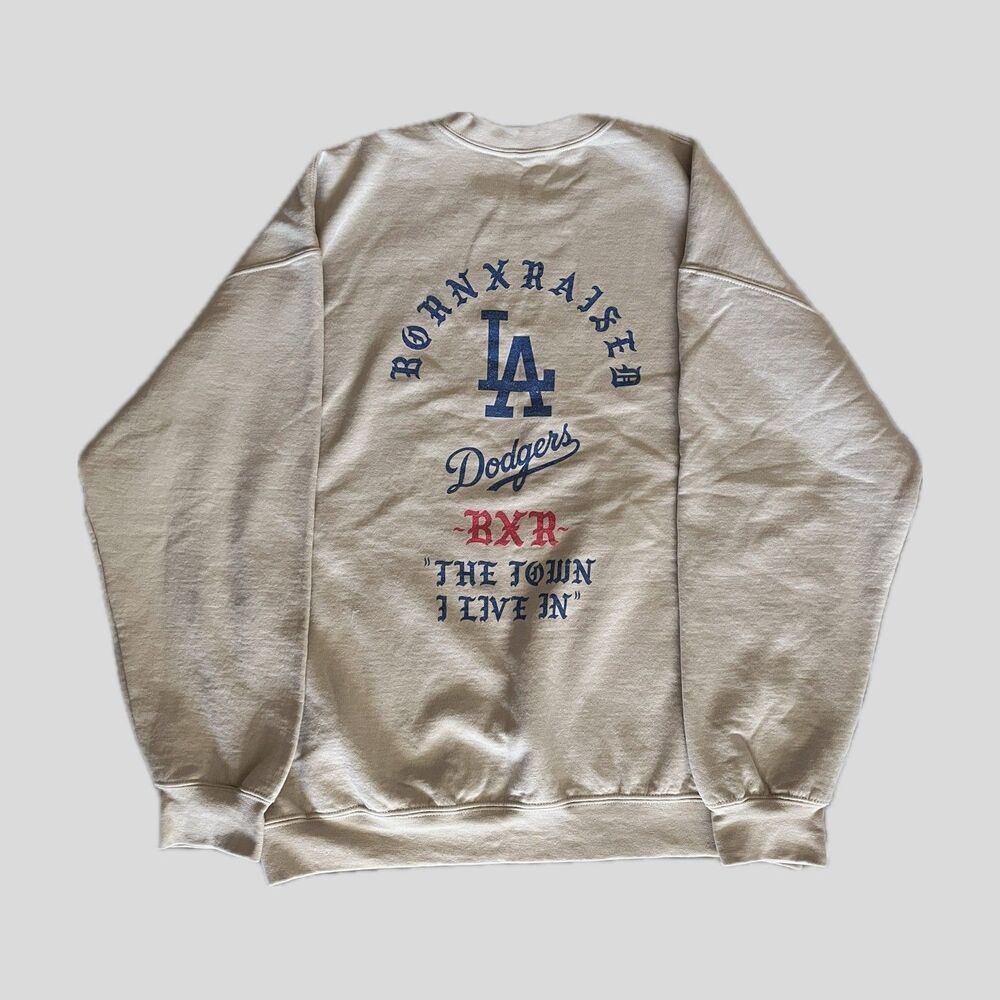 LA Dodgers Born x Raised Beige Neutral Old English Cotton Pullover Sweatshirt L